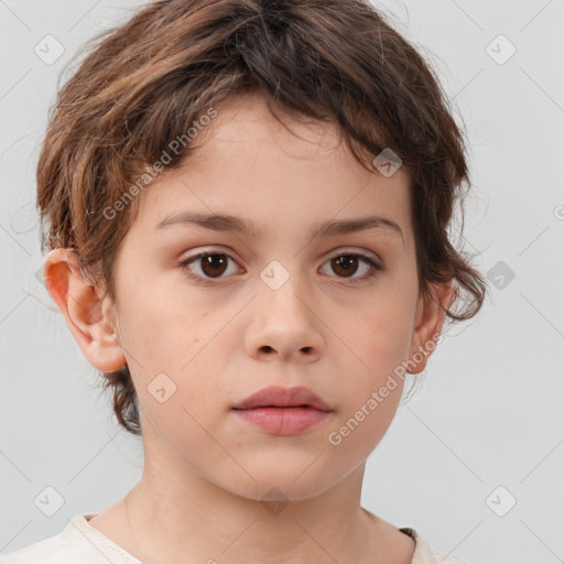 Neutral white child female with short  brown hair and brown eyes