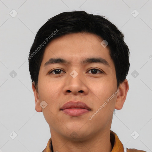 Neutral asian young-adult male with short  black hair and brown eyes