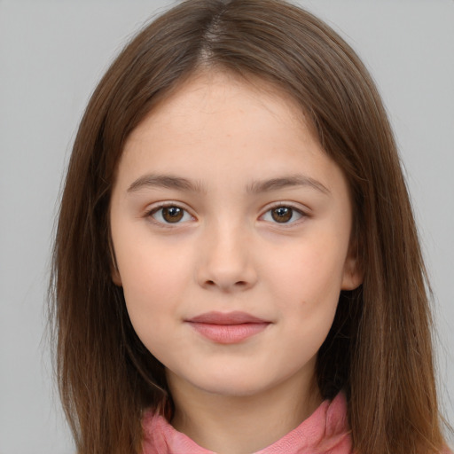 Neutral white child female with long  brown hair and brown eyes