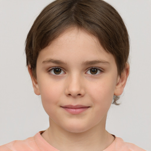 Neutral white child female with short  brown hair and brown eyes