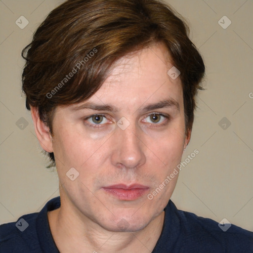 Neutral white adult male with short  brown hair and brown eyes