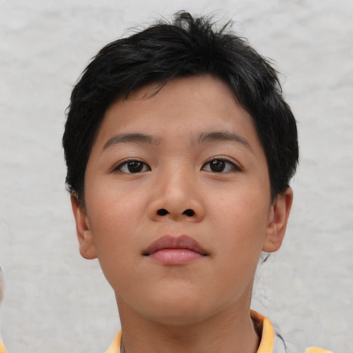 Neutral asian child female with short  brown hair and brown eyes