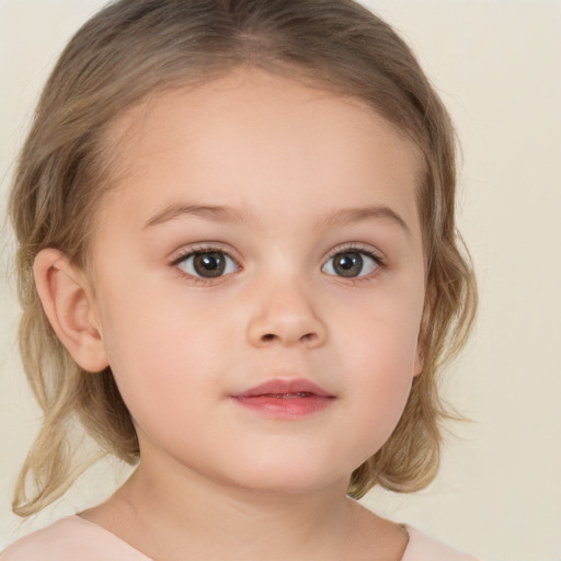 Neutral white child female with medium  brown hair and brown eyes