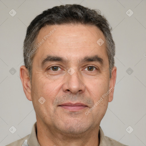 Neutral white adult male with short  brown hair and brown eyes