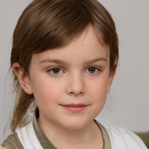 Neutral white child female with medium  brown hair and grey eyes