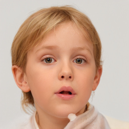 Neutral white child female with medium  brown hair and blue eyes