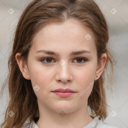 Neutral white child female with medium  brown hair and brown eyes