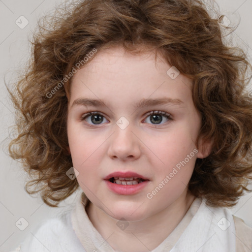 Neutral white child female with medium  brown hair and brown eyes