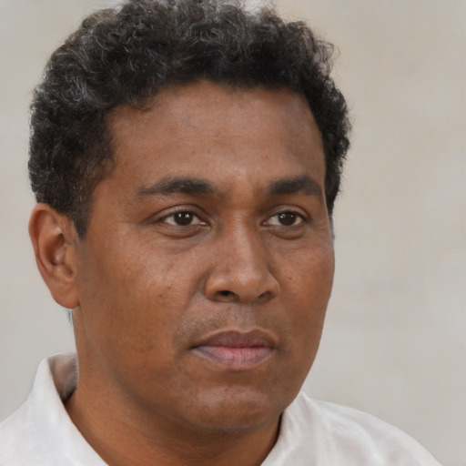 Neutral black adult male with short  brown hair and brown eyes