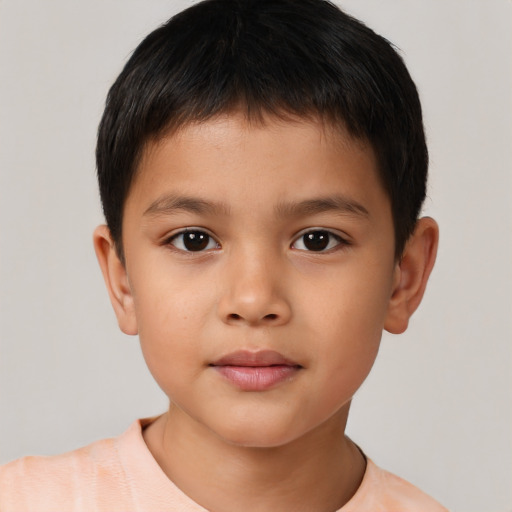 Neutral latino child male with short  brown hair and brown eyes