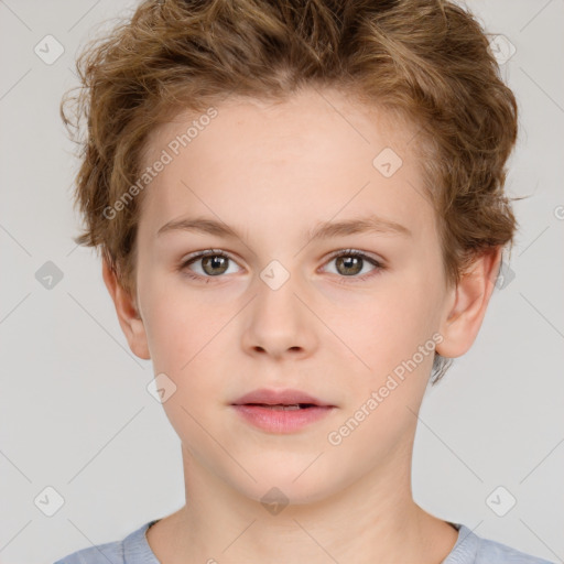 Neutral white child female with short  brown hair and brown eyes