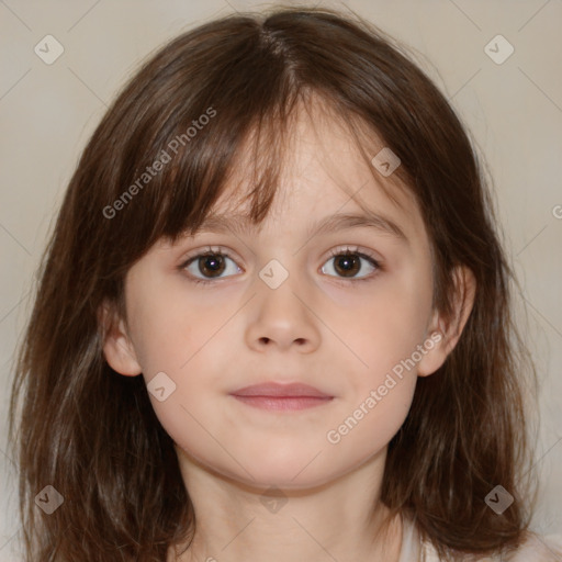 Neutral white child female with medium  brown hair and brown eyes