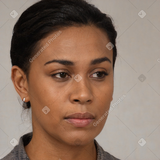 Neutral black young-adult female with short  brown hair and brown eyes