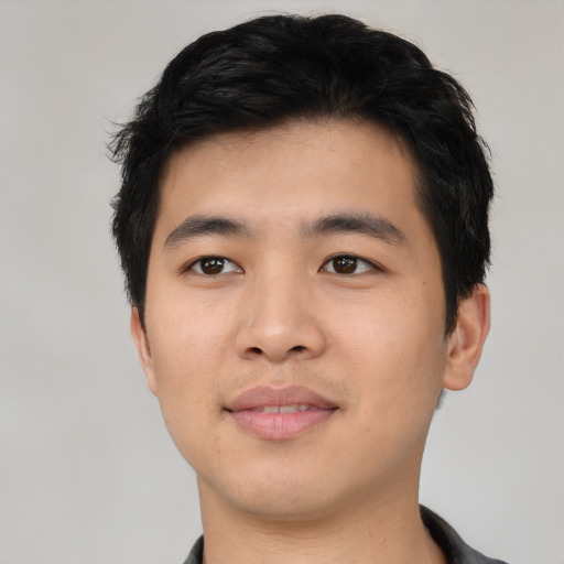 Neutral asian young-adult male with short  black hair and brown eyes