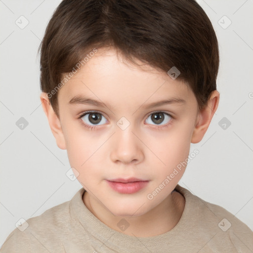 Neutral white child female with short  brown hair and brown eyes