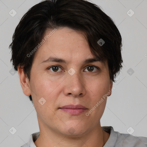 Neutral white adult male with short  brown hair and brown eyes