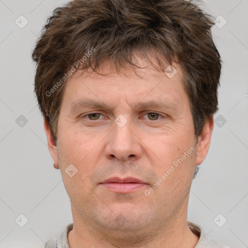 Neutral white adult male with short  brown hair and brown eyes