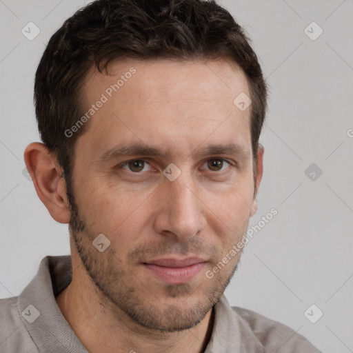 Neutral white adult male with short  brown hair and brown eyes