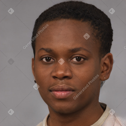 Neutral black young-adult male with short  brown hair and brown eyes