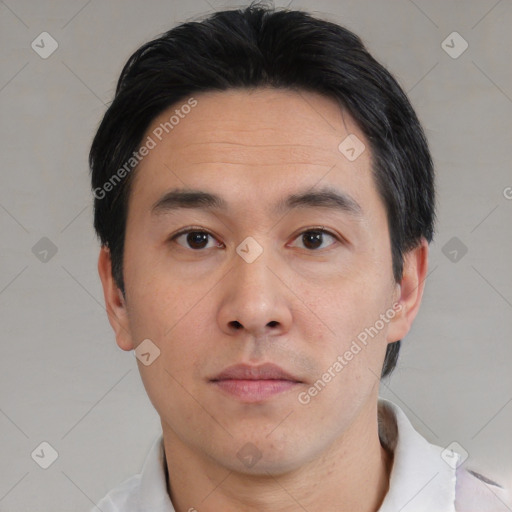 Neutral asian young-adult male with short  brown hair and brown eyes