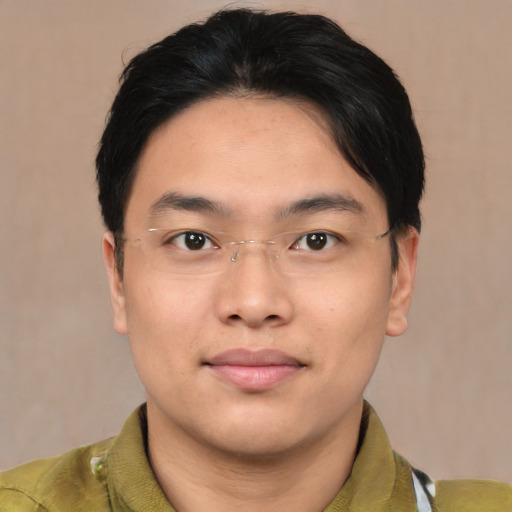 Neutral asian young-adult male with short  brown hair and brown eyes