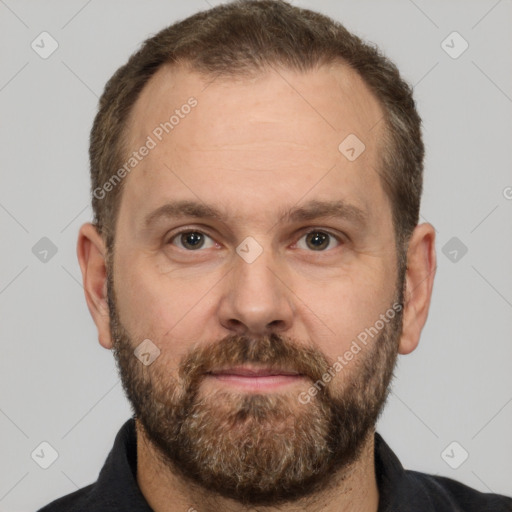 Neutral white adult male with short  brown hair and brown eyes