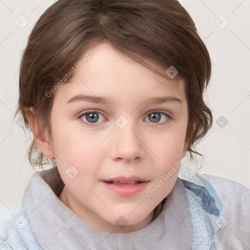 Neutral white child female with medium  brown hair and brown eyes