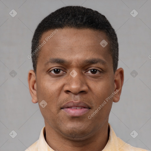 Neutral latino young-adult male with short  brown hair and brown eyes