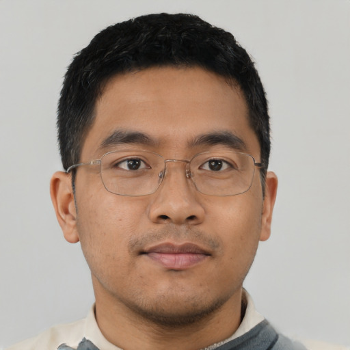 Neutral asian young-adult male with short  black hair and brown eyes