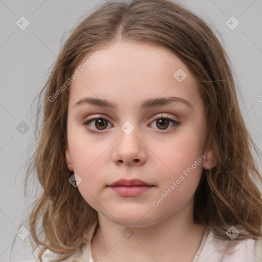 Neutral white child female with medium  brown hair and brown eyes