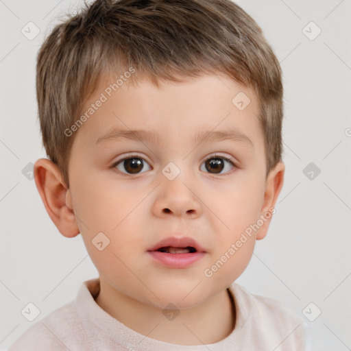 Neutral white child male with short  brown hair and brown eyes