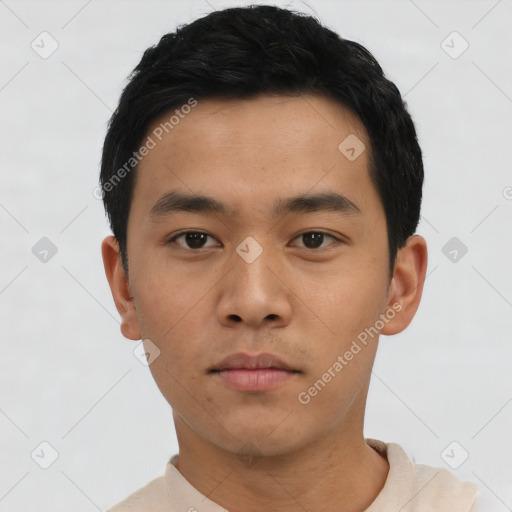 Neutral asian young-adult male with short  black hair and brown eyes