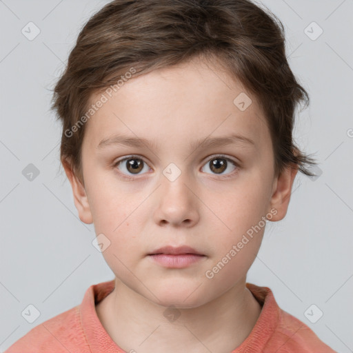 Neutral white child female with short  brown hair and brown eyes