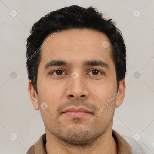 Neutral asian young-adult male with short  black hair and brown eyes