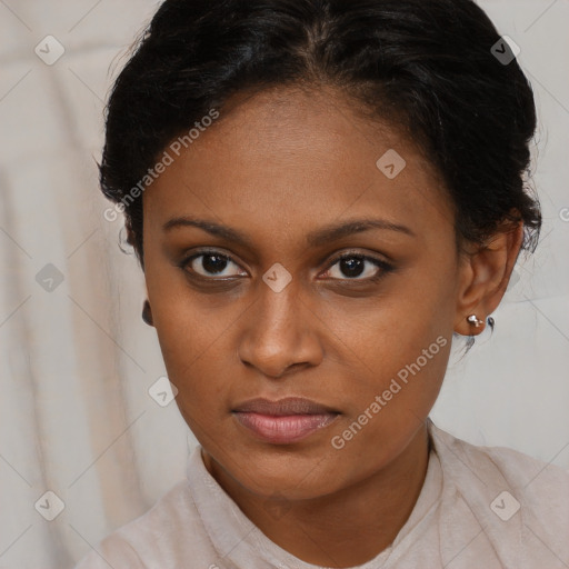 Neutral black young-adult female with short  brown hair and brown eyes