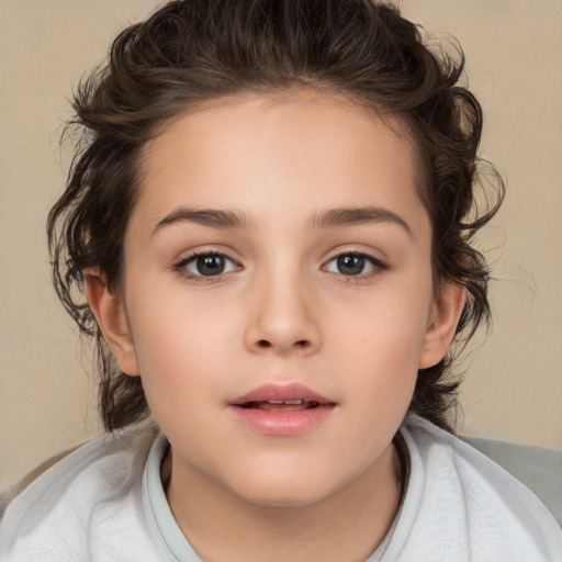 Neutral white child female with medium  brown hair and brown eyes