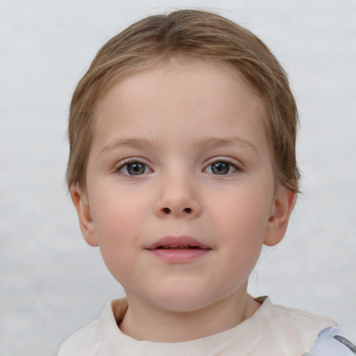 Neutral white child female with short  brown hair and blue eyes