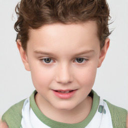 Joyful white child female with short  brown hair and brown eyes