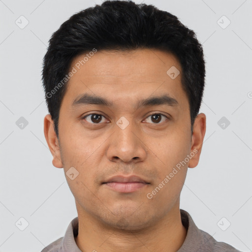 Neutral asian young-adult male with short  black hair and brown eyes