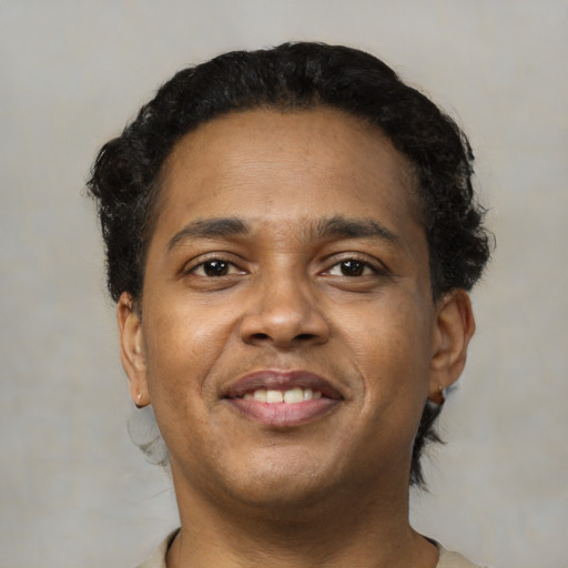 Neutral black young-adult male with short  brown hair and brown eyes