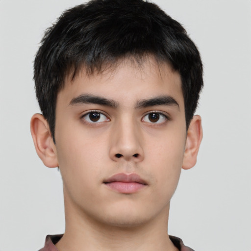 Neutral asian young-adult male with short  brown hair and brown eyes