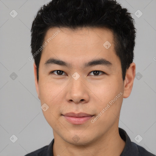 Neutral asian young-adult male with short  black hair and brown eyes