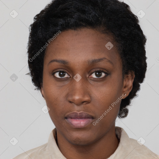 Neutral black young-adult female with short  brown hair and brown eyes