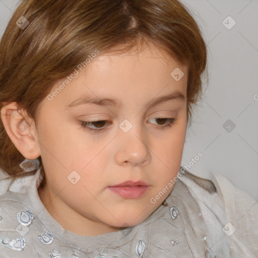 Neutral white child female with medium  brown hair and brown eyes