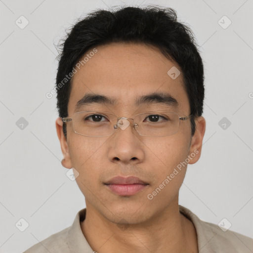 Neutral asian young-adult male with short  black hair and brown eyes