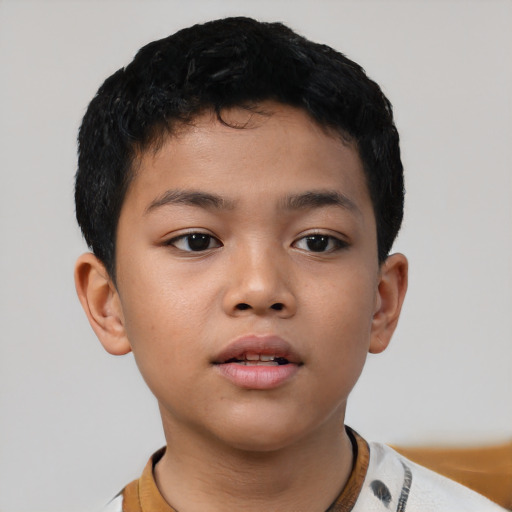 Neutral latino child male with short  black hair and brown eyes