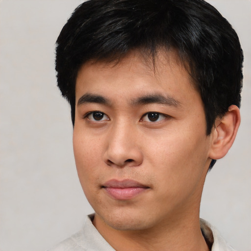 Neutral asian young-adult male with short  black hair and brown eyes