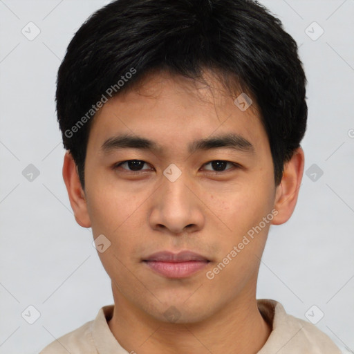 Neutral asian young-adult male with short  black hair and brown eyes
