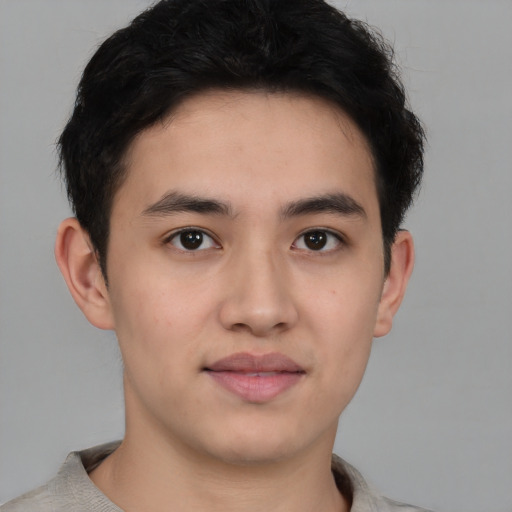 Neutral asian young-adult male with short  brown hair and brown eyes