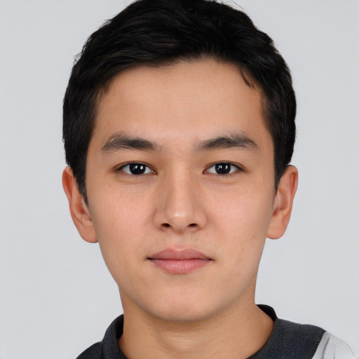 Neutral white young-adult male with short  black hair and brown eyes